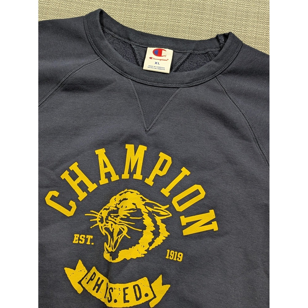 Champion Sweatshirt Mens XL Gray Short Sleeve Fleece Crewneck Phys Ed Graphic